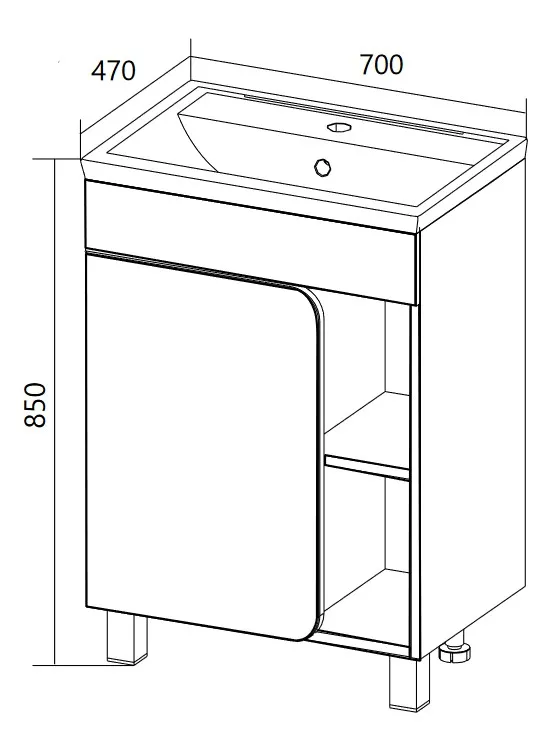 Тумба под раковину НУВО/Nuvo 70Н 1д. дуб сонома