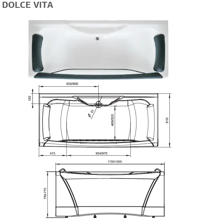 Ванна ДОЛЬЧЕ ВИТА/DOLCE VITA 1800х800