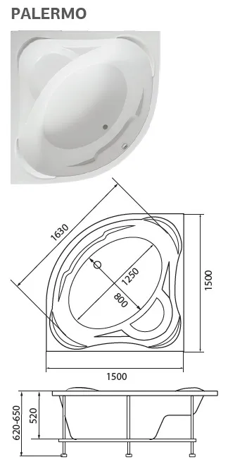 Ванна ПАЛЕРМО/PALERMO 1500х1500 ПР