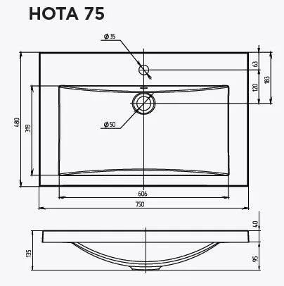 Раковина "Нота New Polytitan 75"
