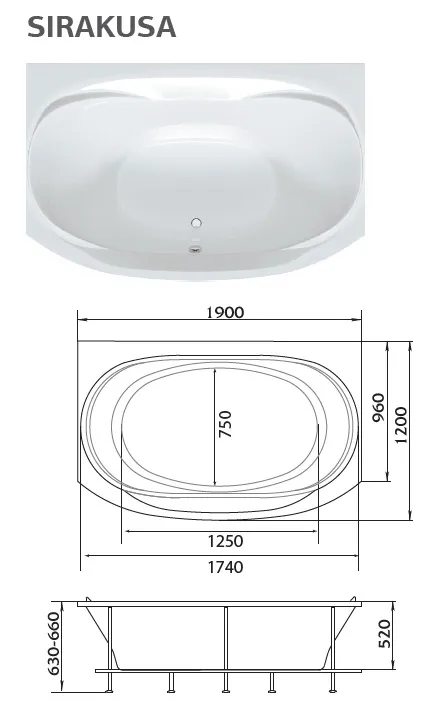 Ванна СИРАКУЗА НЬЮ/SIRAKUSA NEW 1900х1200 ПР