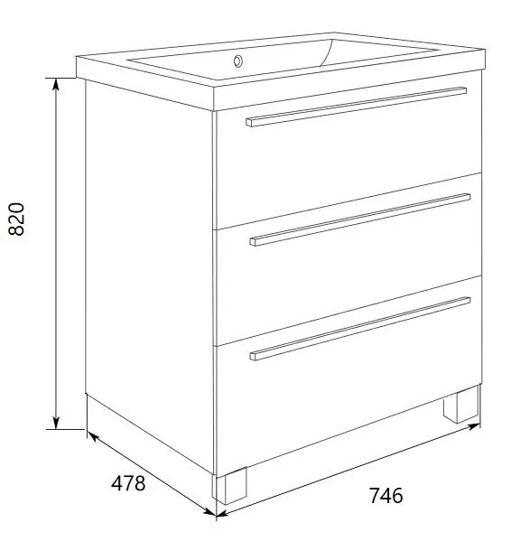 Тумба под раковину Соната 75Н 3в.я. белый глянец
