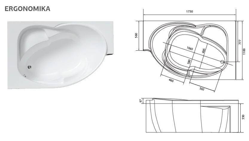 Ванна ЭРГОНОМИКА/ERGONOMIKA 1750-1580х1100 L МГ
