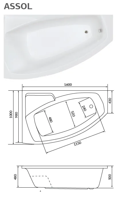 Ванна АССОЛЬ/ASSOL 1600х1000 R ПР