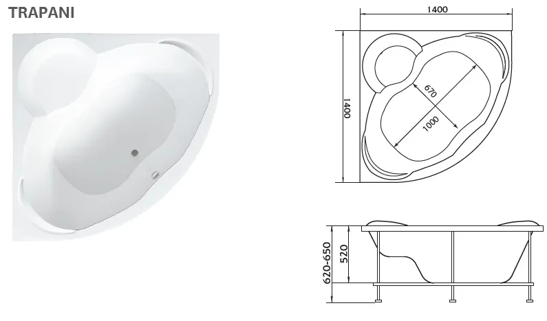 Ванна ТРАПАНИ/TRAPANI 1400х1400 ПР