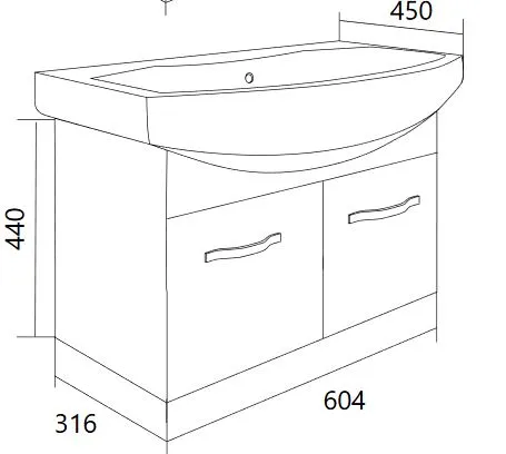 Тумба под раковину Вита 65П 2д. белый глянец, МДФ