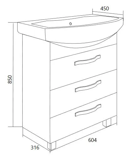 Тумба под раковину Вита 65Н 3в.я. белый глянец, МДФ
