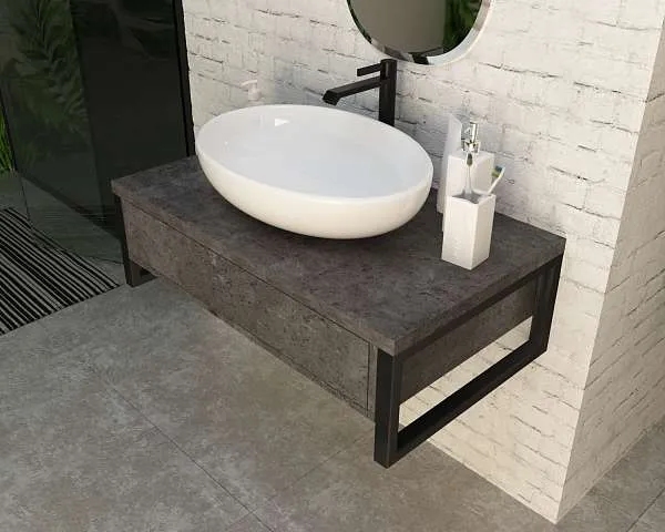 Тумба со столешницей GRUNGE LOFT 100П 1в.я Бетон темно-серый