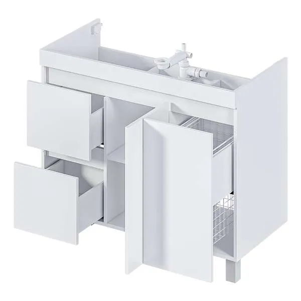 Тумба под раковину Cube 100Н 2д 2я б/к Белый глянец