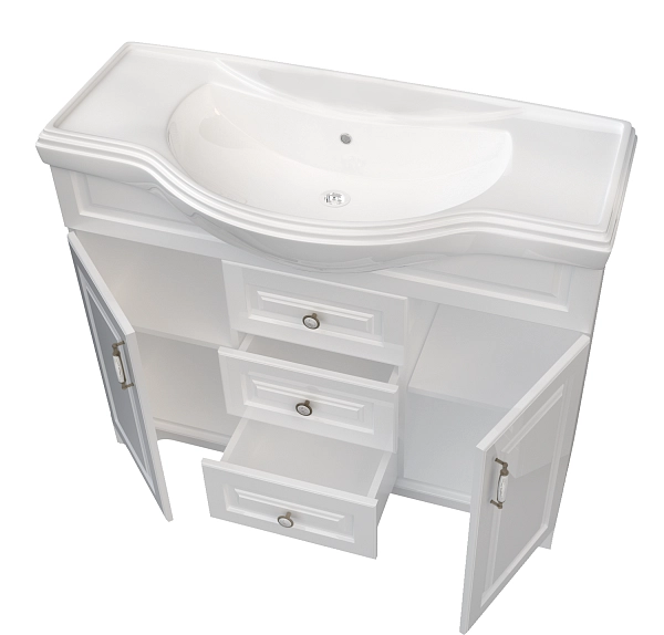 Тумба под раковину ПРОВАНС 105Н 2в.я. 2д. белый глянец