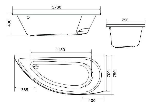 Ванна ПИККОЛО/PICCOLO 1700х750 L ПР