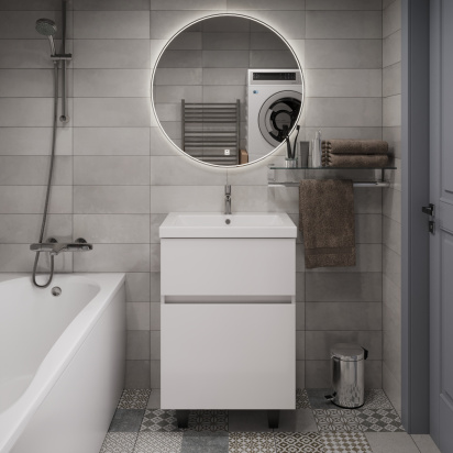 Тумба под раковину Aris 60Н (590х870х440) 2я белая аляска/белый глянец