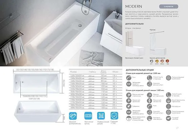 Ванна МОДЕРН/MODERN 1500х750 СМ/ПР