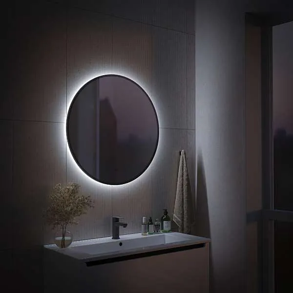 Зеркало Shape Soft Plus (800х800х30) круг черный К01 LED датчик
