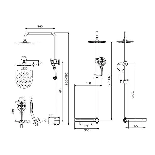 Душевой гарнитур с верхней лейкой IDDIS Ray кнопка белый/хром RAYSW3Fi76