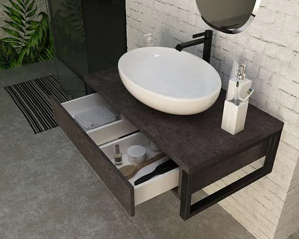 Тумба со столешницей GRUNGE LOFT 100П 1в.я Бетон темно-серый