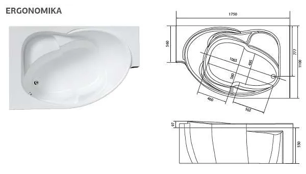 Ванна ЭРГОНОМИКА/ERGONOMIKA 1750-1580х1100 R МГ