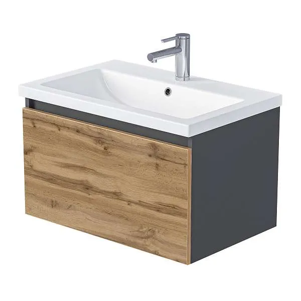 Тумба Aris mini 70П (700х440х450) 1я антрацит/дуб крафт золотой раковина