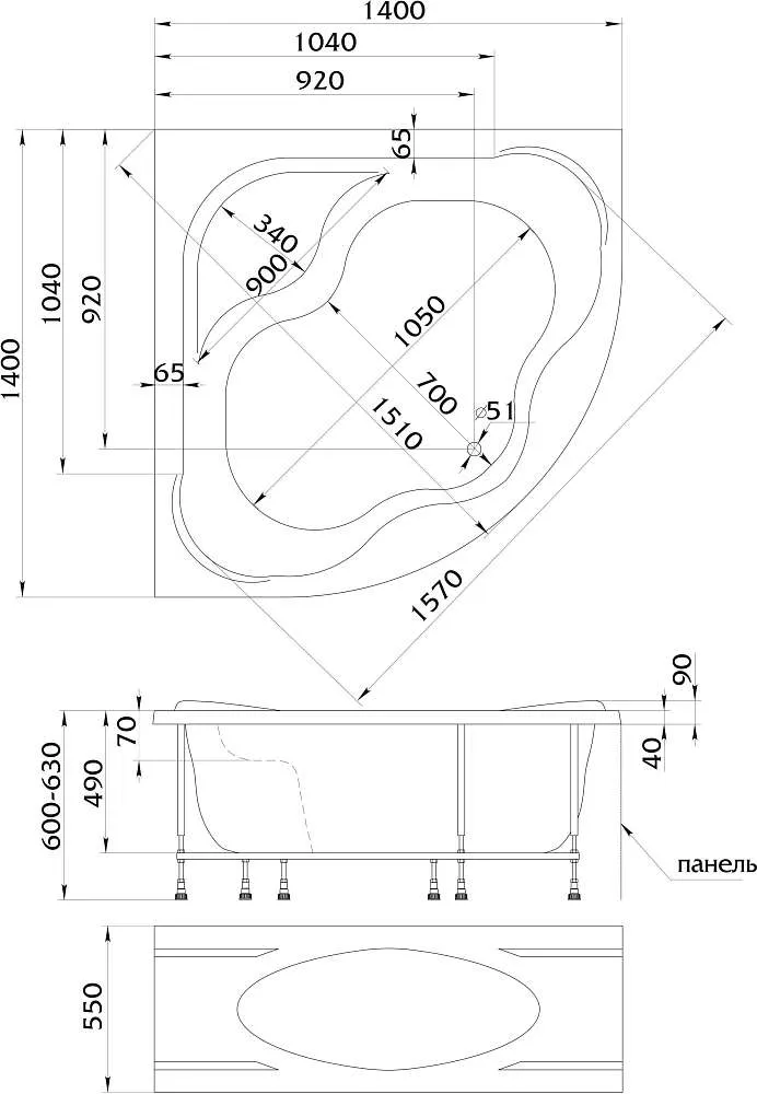 Ванна АФРОДИТА/AFRODITA 1400х1400 ПР