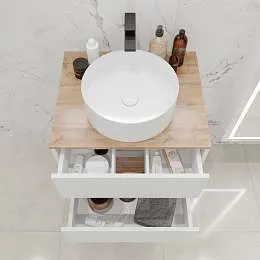 Тумба со столешницей Veil 60П (600х500х500) 2я белая аляска/дуб вотан