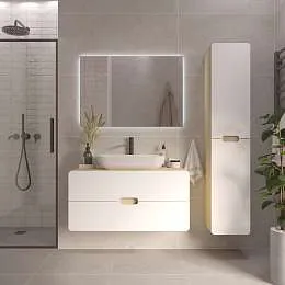 Тумба со столешницей Vortex 100П (1000х500х500) 2я орех лучистый солнечный/супермат айс