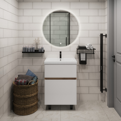 Тумба под раковину Aris 70Н (690х870х440) 2я дуб вотан/белый глянец