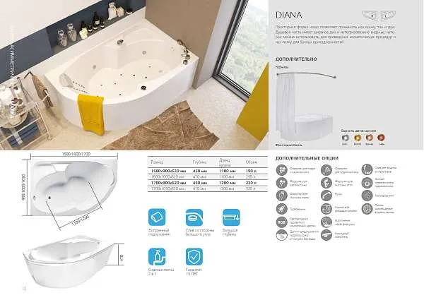 Ванна ДИАНА/DIANA 1600х1000 L ПР
