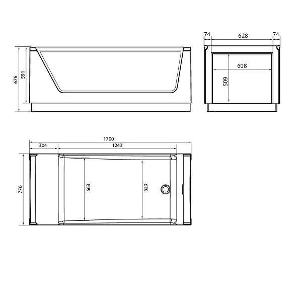 Ванна NEO 1700х750 GLASSх2 серый