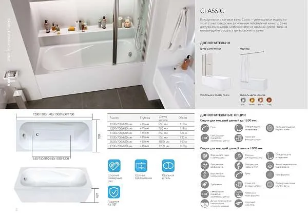 Ванна CLASSIC MARKA 1500х700 SM/PR