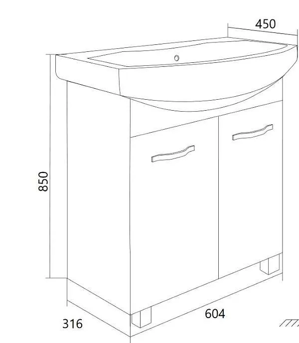 Тумба под раковину Вита 65Н 2д. белый глянец, МДФ
