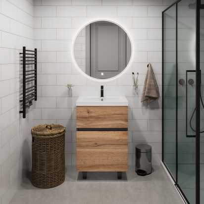 Тумба под раковину Aris 60Н (590х870х440) 2я антрацит/дуб крафт золотой