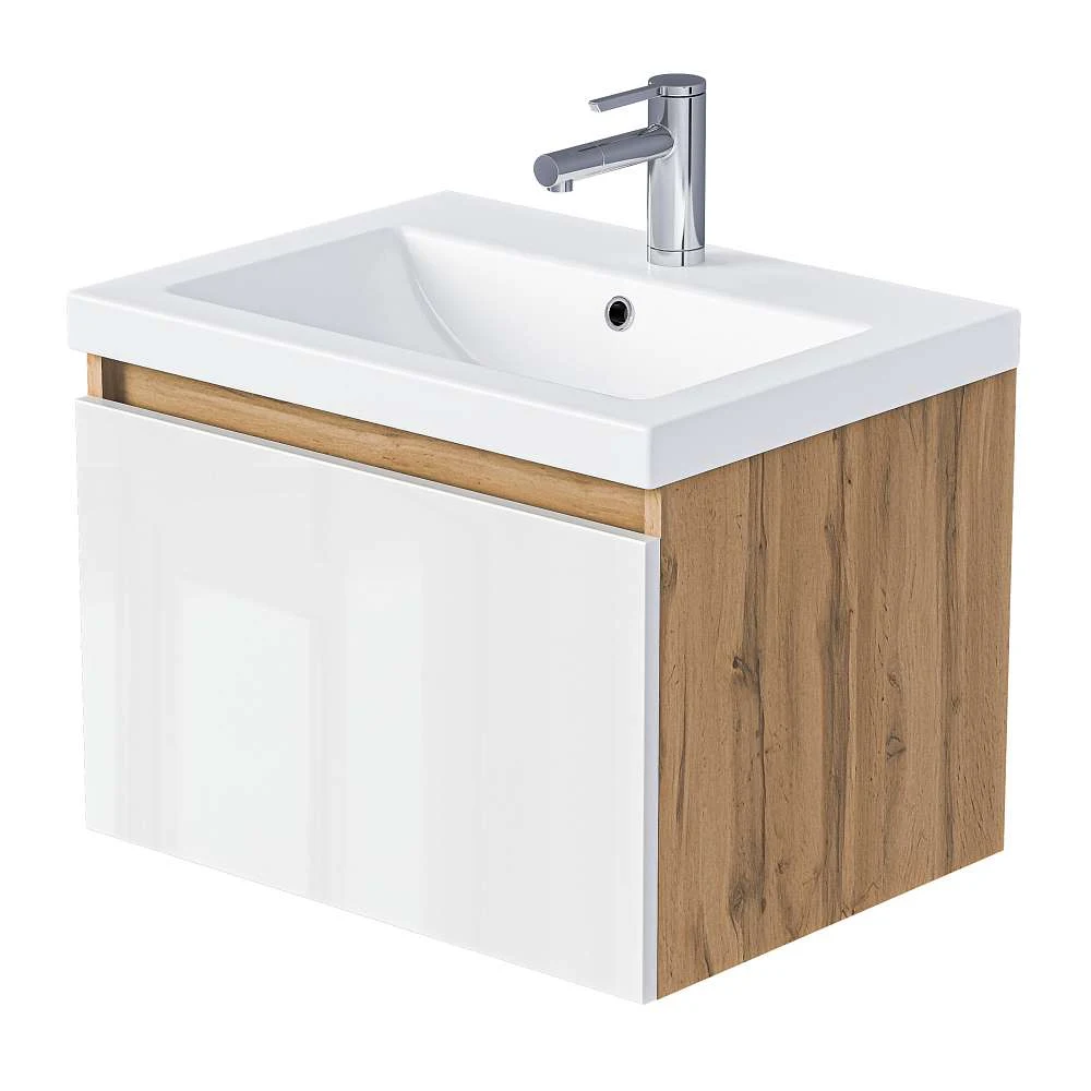 Тумба под раковину БЛОК МИНИ/Aris mini 70П (685х400х447) 1я дуб вотан/белый глянец