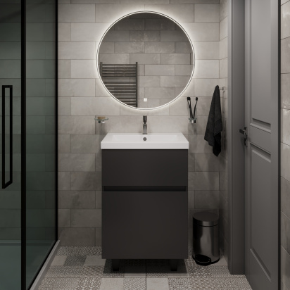 Тумба под раковину Aris 70Н (690х870х440) 2я антрацит/монолит дарк