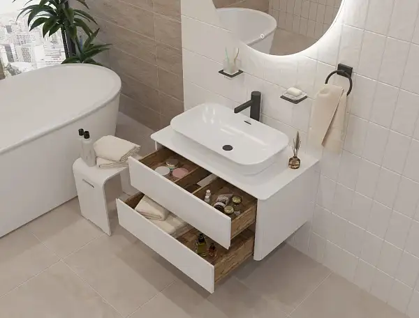 Тумба со столешницей МОНРО/Monro 80П (800х420х450) 2я белый стекло