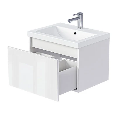 Тумба БЛОК МИНИ/Aris mini 60П (600х440х450) 1я белая аляска/белый глянец раковина