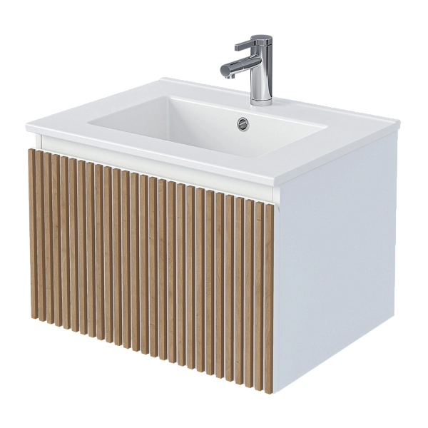 Тумба под раковину Row 60П (600х400х453) 1я белый/дуб