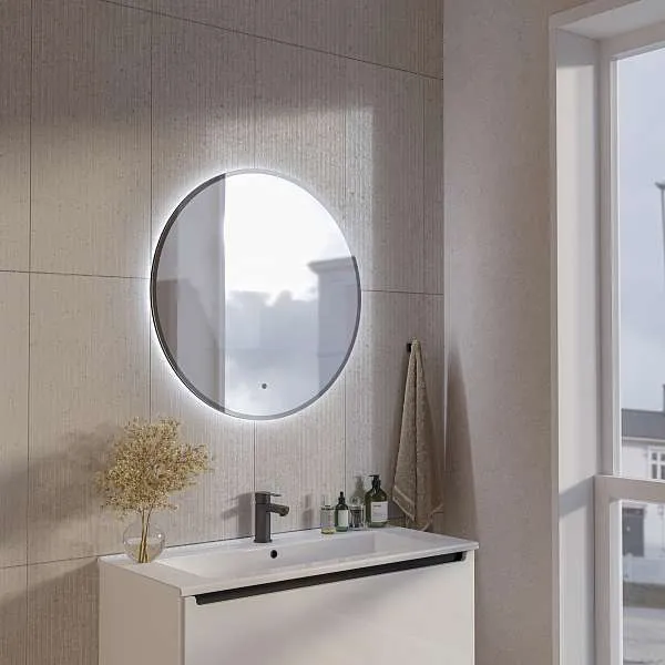 Зеркало Shape Soft Plus (800х800х30) круг черный К01 LED датчик