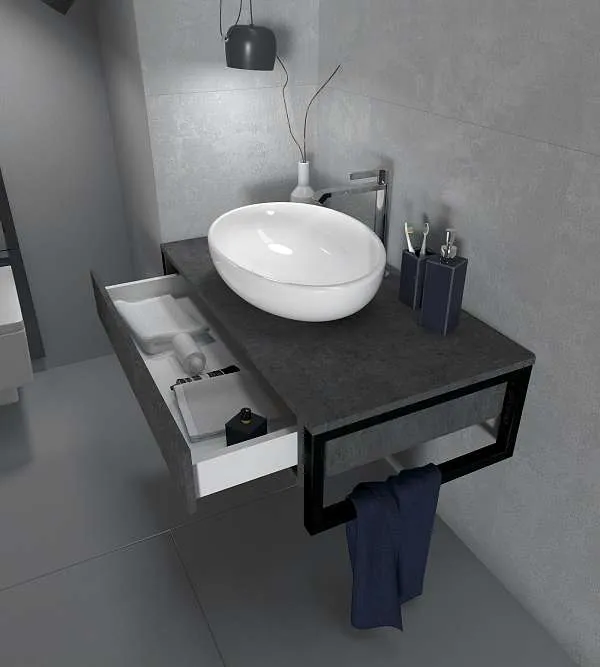 Тумба со столешницей GRUNGE LOFT 100П 1в.я Бетон темно-серый