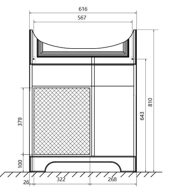 Тумба под раковину ПРОВАНС 65Н 3в.я. 1д. белый глянец