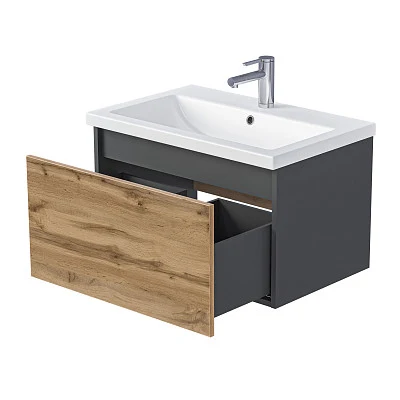Тумба под раковину БЛОК МИНИ/Aris mini 60П (590х400х447) 1я антрацит/дуб крафт золотой