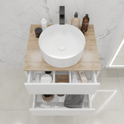 Тумба со столешницей Veil 60П (600х500х500) 2я белая аляска/дуб вотан