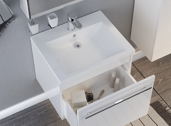 Тумба под раковину Соната 58П 1в.я. белый глянец