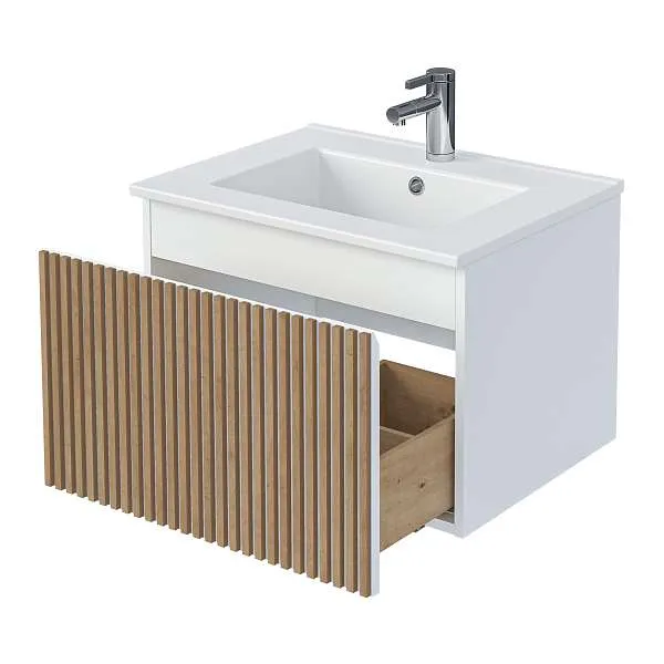 Тумба под раковину Row 60П (600х400х453) 1я белый/дуб