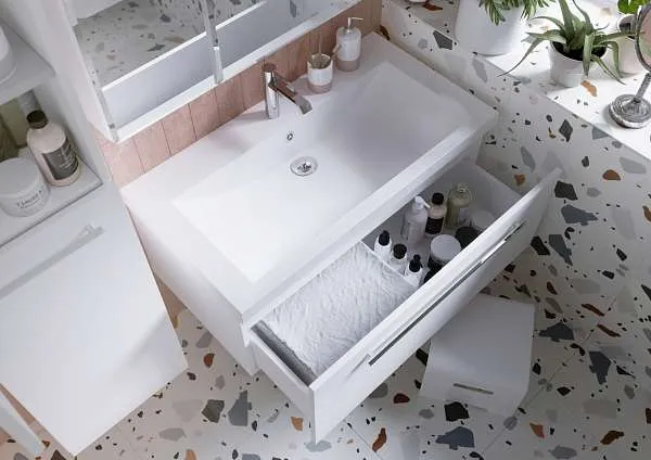 Тумба под раковину Соната 90П 1в.я. белый глянец