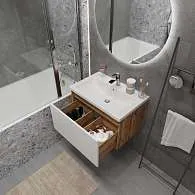Тумба Aris mini 70П (700х440х450) 1я дуб вотан/белый глянец раковина
