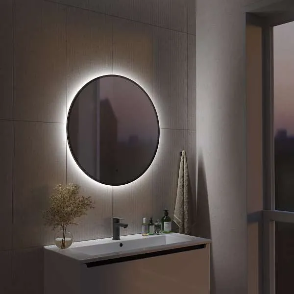 Зеркало Shape Soft Plus (600х600х30) круг черный К01 LED датчик