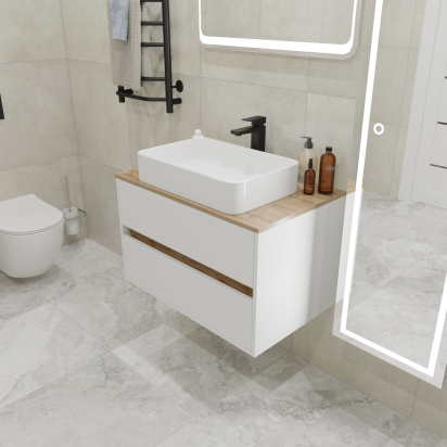 Тумба со столешницей Veil 80П (800х500х500) 2я белая аляска/дуб вотан