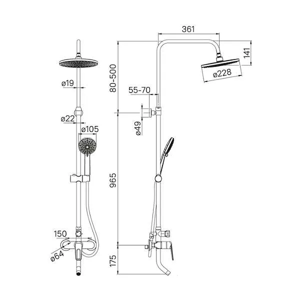 Душевая система IDDIS Male с изливом MALSB3Fi06