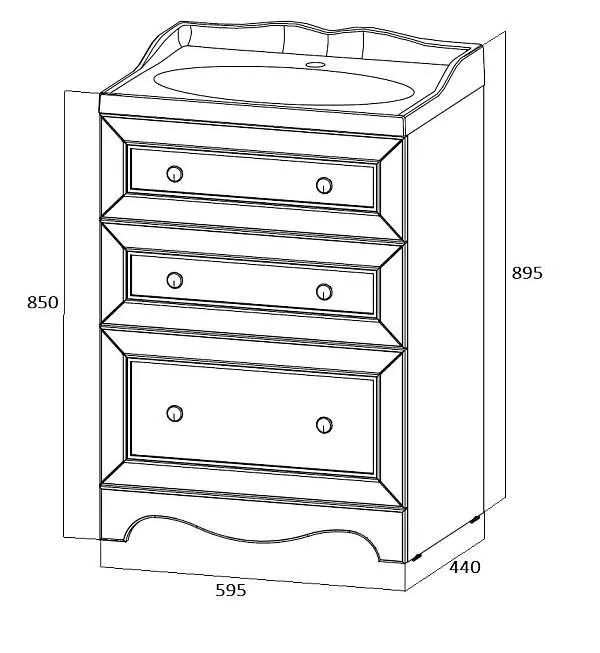 Тумба с раковиной Avanti 60Н 3в.я. Белый глянец