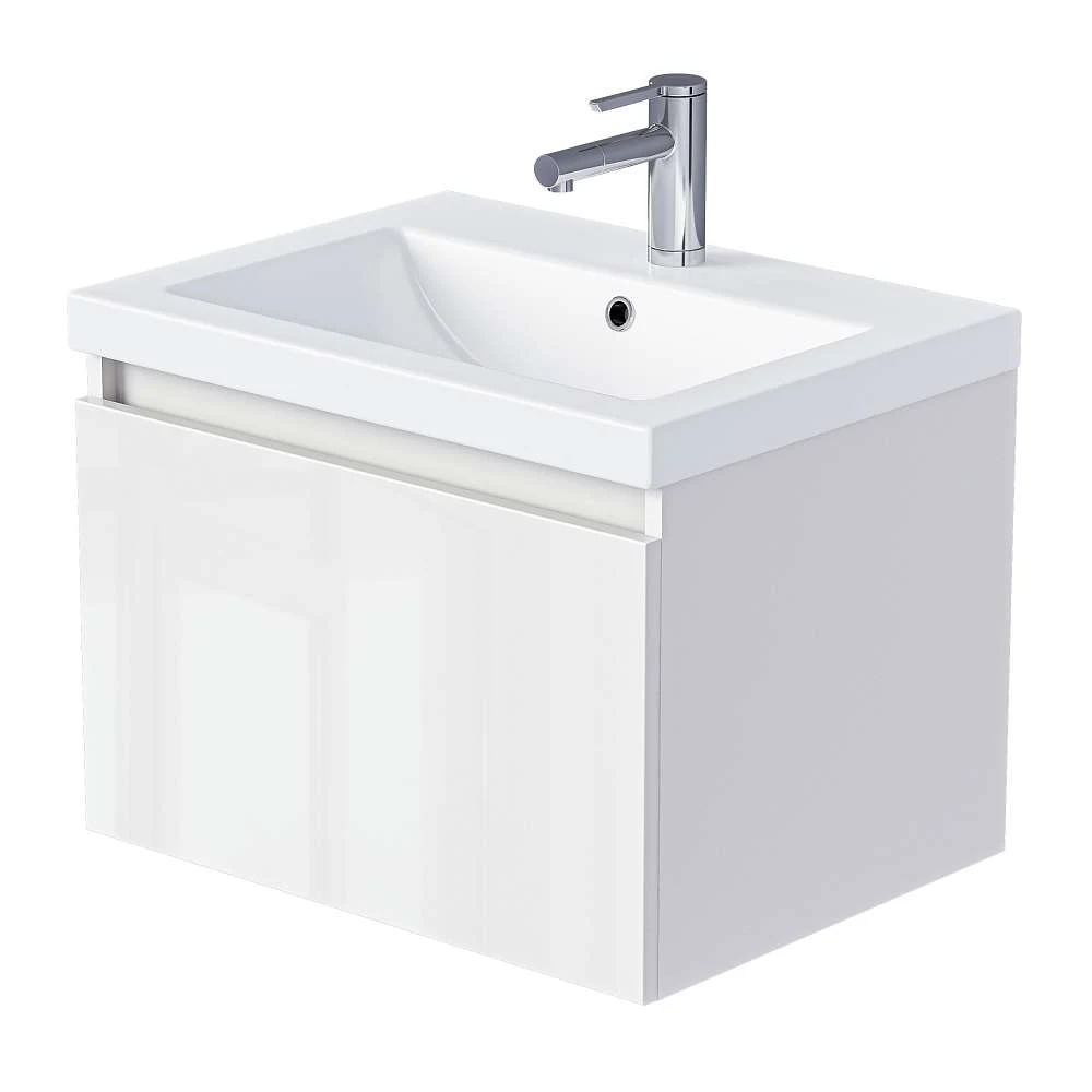 Тумба под раковину БЛОК МИНИ/Aris mini 60П (590х400х447) 1я белая аляска/белый глянец